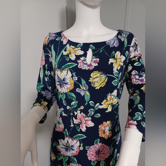Liz Claiborne Navy Floral Long Sleeve Dress - Picture 2 of 6